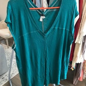 Free People Teal t-shirt with V-neck